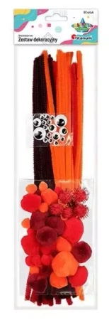 Zestaw druciki, pompony, oczka pomarńczowy 80szt - Titanum