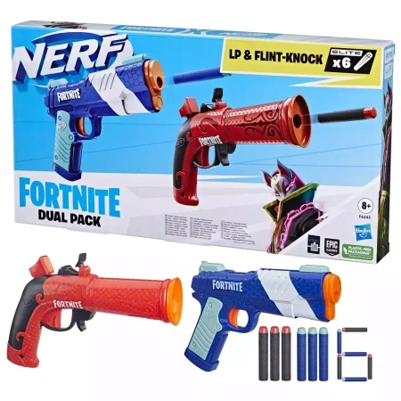 Nerf. Dwie wyrzutnie Fortnite LP i Flint-Knock + strzałki