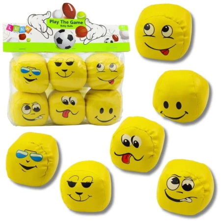 Piłki miękkie emotki żółte 7cm 6szt - Leantoys