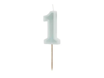 Świeczka urodzinowa 1 jasna mięta 6cm - PartyDeco