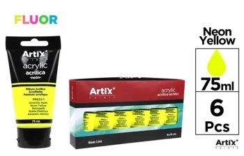 Farba akrylowa fluorescencyjna żółta 75ml (6szt) - Artix