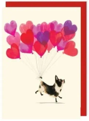 Karnet V002 Walentynki Pies z balonami - Charley Rabbit