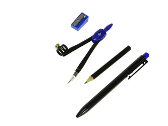 Cyrkiel, ołówek, długopis, temperówka w etui MIX - ADAR