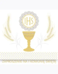 Zaproszenie kwadrat ZKW 120x120 Komunia zest. 57188 Dziecięce - Chłopiec, Dziewczynka, Grafika, Religia, Tłoczenie, Złote - POL-MAK