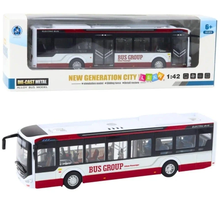 Autobus metalowy miejski światło i dżwięk 1:42 - Leantoys