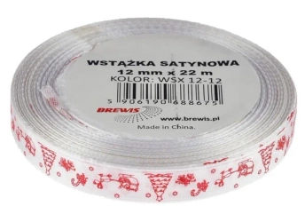 Wstążka satynowa z motywem świątecznym 12mmx22m - Brewis