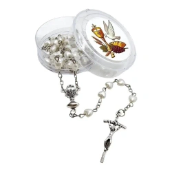 Różaniec komunijny biały serduszko z pudełkiem - Art Sacrum