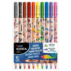 Kredki trójkątne jumbo Pojazdy 10 kolorów KIDEA - DERFORM