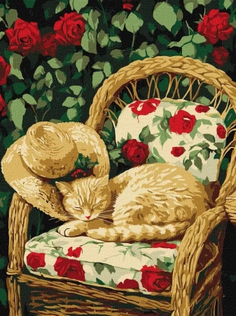 Malowanie po numerach - Kot w ogrodzie 30x40cm - Ideyka
