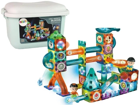 Świecąca zjeżdżalnia dla kulek. Klocki magnetyczne - Leantoys