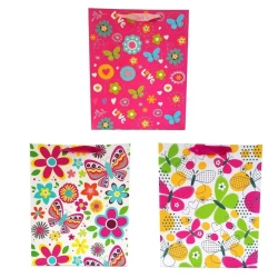 Torebka prezentowa uniwersalna L Kwiaty motyle MIX - Ju-Piter
