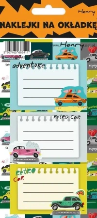 Naklejki na zeszyty - Auta (12szt) - Henry