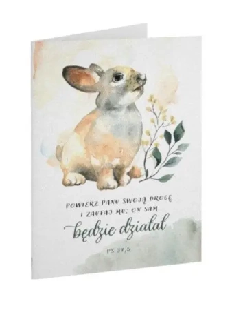 Kartka składana - owierz Panu - Zajączek - Szaron