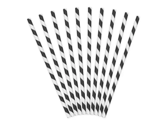 Słomki papierowe czarne 19,5cm 10szt - PartyDeco