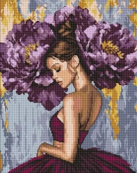 Diamentowa mozaika - Baletnica z piwoniami 40x50cm - Ideyka
