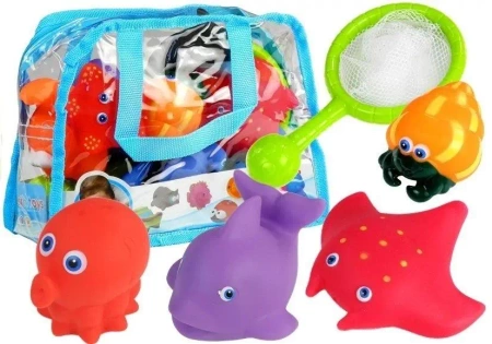 Zestaw zwierząt morskich do kąpieli + sitko - Leantoys