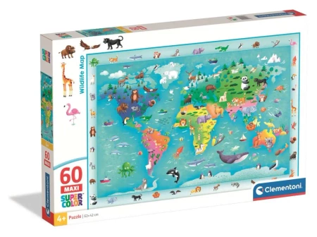 Puzzle 60 Maxi Super Kolor Wildlife Map - Clementoni