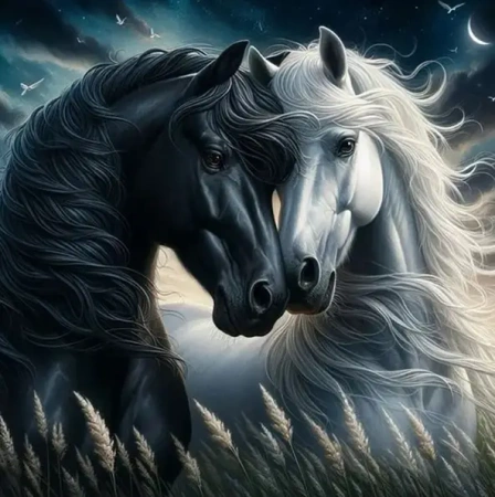 Diamentowa Mozaika Konie biały i czarny w zbożu NO-2002223 - Norimpex