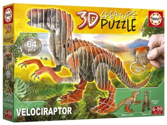 Puzzle 64 3D Dinozaury Welociraptor 111491 - Educa
