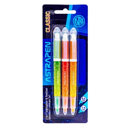 Zakreślacz i cienkopis 2w1 Astrapen 3 kolory - ASTRA art-pap