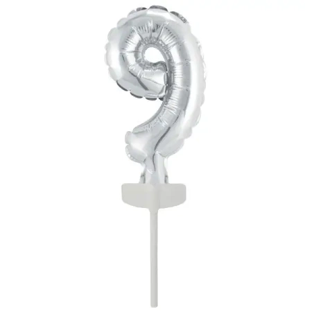 Balon foliowy mini cyfra 9 srebrna 7x12cm - Amscan