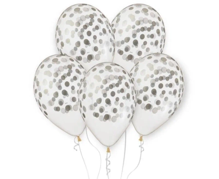 Balony Premium Hel konfetti srebrne 33cm 5szt - Godan