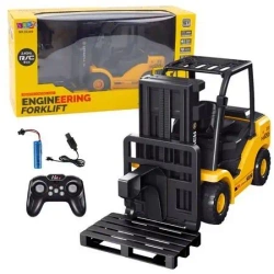 Wózek widłowy RC z paletą żółty - Leantoys