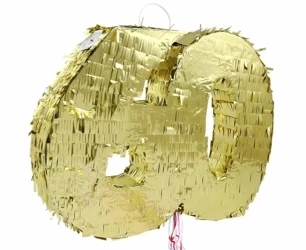 Piniata cyfra 60 metaliczna złota foliowa 50x50cm - Godan
