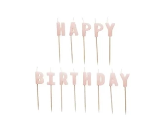 Świeczki Happy Birthday różowe 2,5cm 13szt - PartyDeco