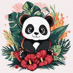 Malowanie po numerach - Panda w tropikach Kids - Ideyka