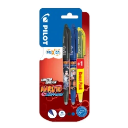 Pióro kulkowe Frixion Ball Naruto Pilot niebieskie + czarne + zakreślacz Frixion light żółty blister - PILOT