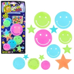 Naklejki fluorescencyjne na ścianę buźki, gwiazdki - Leantoys