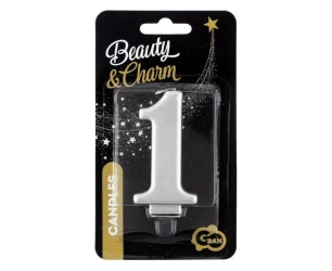 Świeczka B&C 1 metalik srebrna 8,0cm - Godan