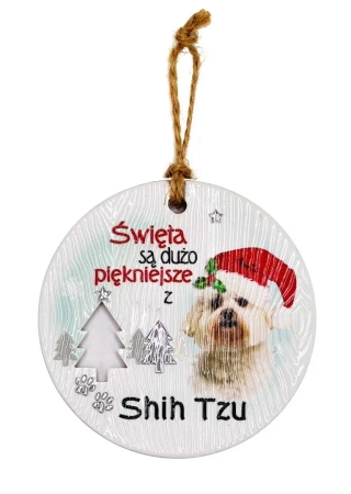 Zawieszka ceramiczna Boże Narodzenie Shih Tzu - Kukartka
