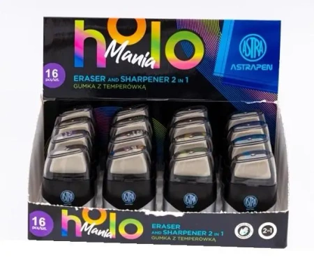 Temperówka z gumką 2w1 (16szt) ASTRA - ASTRA papiernicze