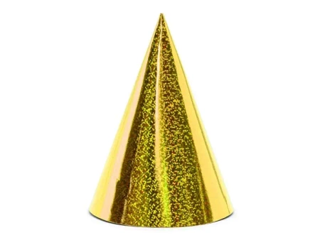 Czapeczki holograficzne złote 16cm 6szt - PartyDeco