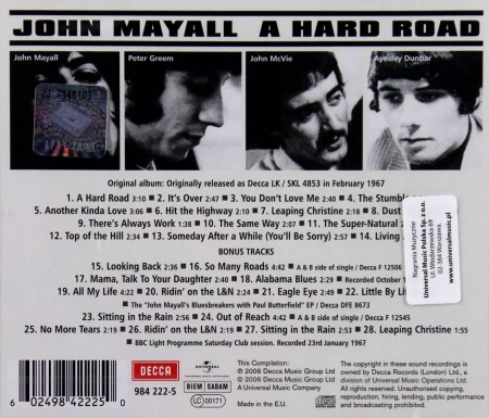 A Hard Road, CD
