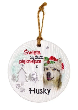 Zawieszka ceramiczna Boże Narodzenie Husky - Kukartka