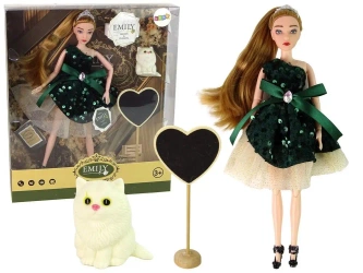 Lalka Emily drewniane serce, biały kotek - Leantoys