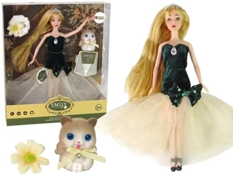 Lalka Emily długie włosy, kotek, kwiat - Leantoys