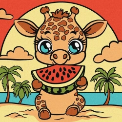 Malowanie po numerach - Żyrafa i arbuz 25x25cm - Ideyka