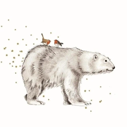 Karnet Swarovski kwadrat Niedźwiedź i ptaszki - Clear Creations