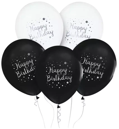 Balony lateksowe, Happy Birthday (5 sztuk)
