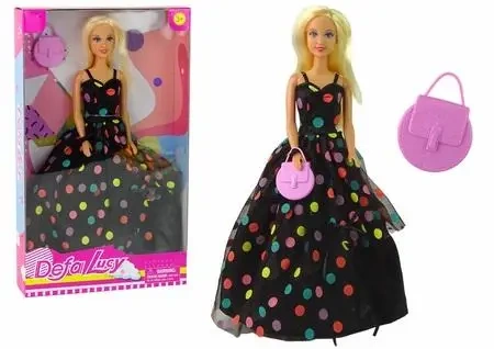 Lalka Lucy sukienka czarna kropki - Leantoys