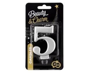 Świeczka B&C 5 metalik srebrna 8,0cm - Godan