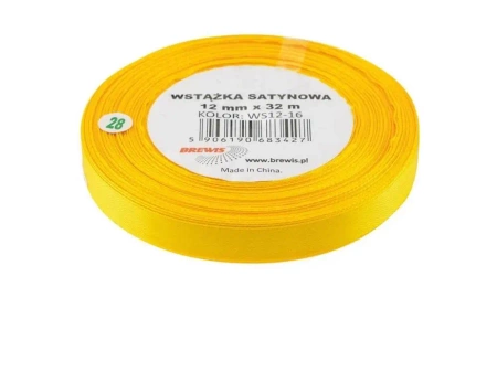 Wstążka satynowa żółta 12mmx32m - Brewis