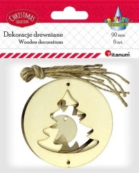 Drewniane zawieszki choinka 6szt - Titanum