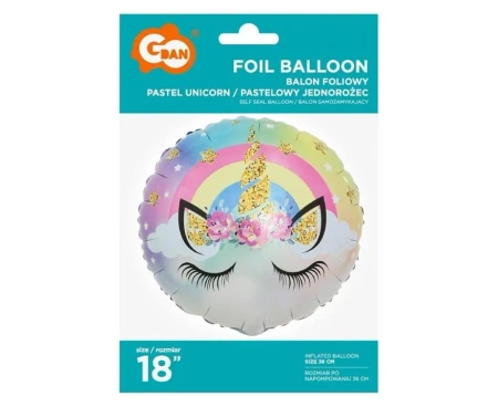 Balon foliowy pastelowy jednorożec 45cm - Godan