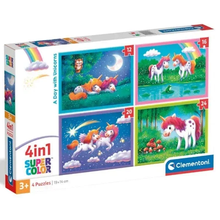 Puzzle 4w1 Super Kolor A Day With Unicorns - Clementoni