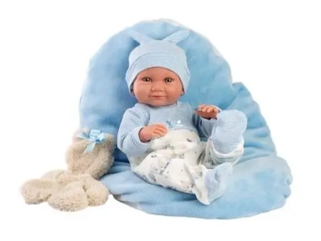 Lalka winylowa bobas Nico z niebieską podusią 40cm - Llorens